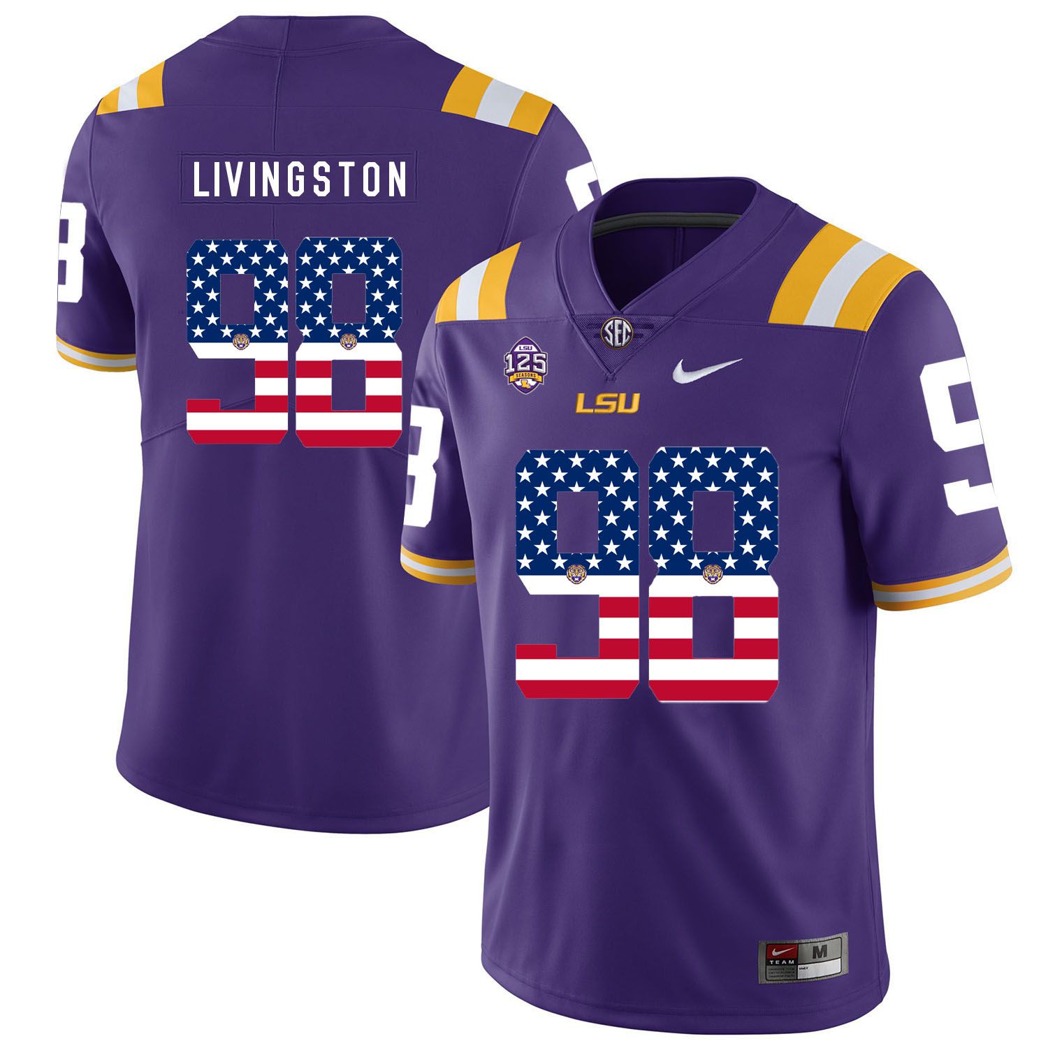 Men LSU Tigers #98 Livingston Purple Flag Customized NCAA Jerseys